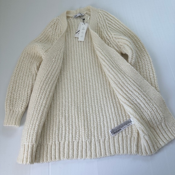Zara Open Front Long Line Cardigan Cream, S - Picture 7 of 9